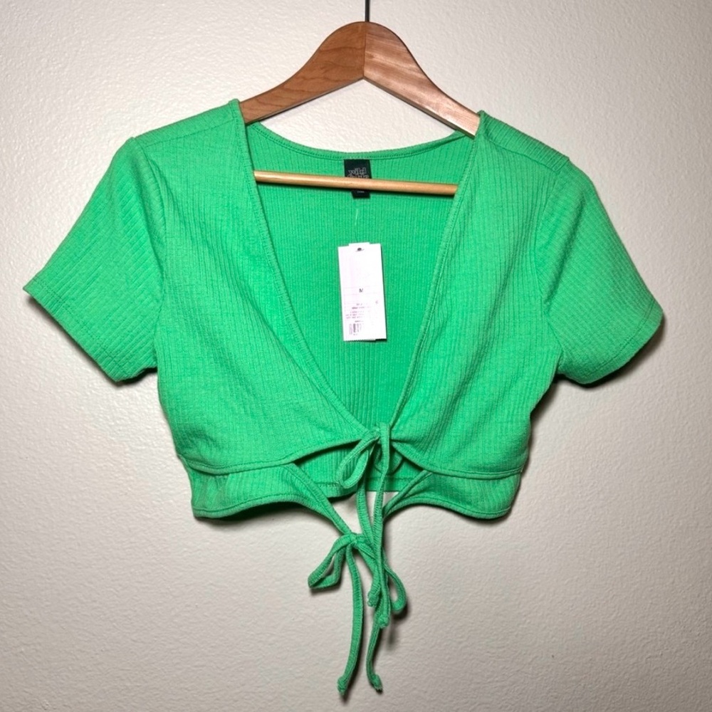 Wild Fable Green Tie Front Crop Top Medium Ribbed Y2K Festival Baby Tee NWT
